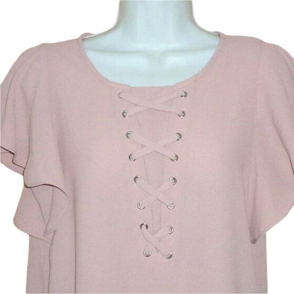 S Women's MAURICES Lace Up Inspired Blouse Top - Picture 2 of 9